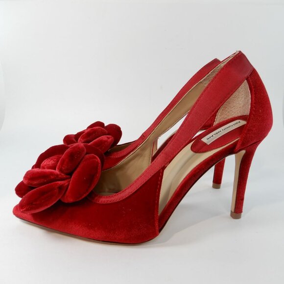 ANTONIO MELANI Ester Velvet Red Flower Heel Pumps Size 6.5 Pointed Toe NEW - Picture 2 of 16